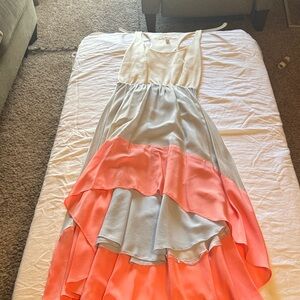 Anthropologie White and Coral Midi Dress